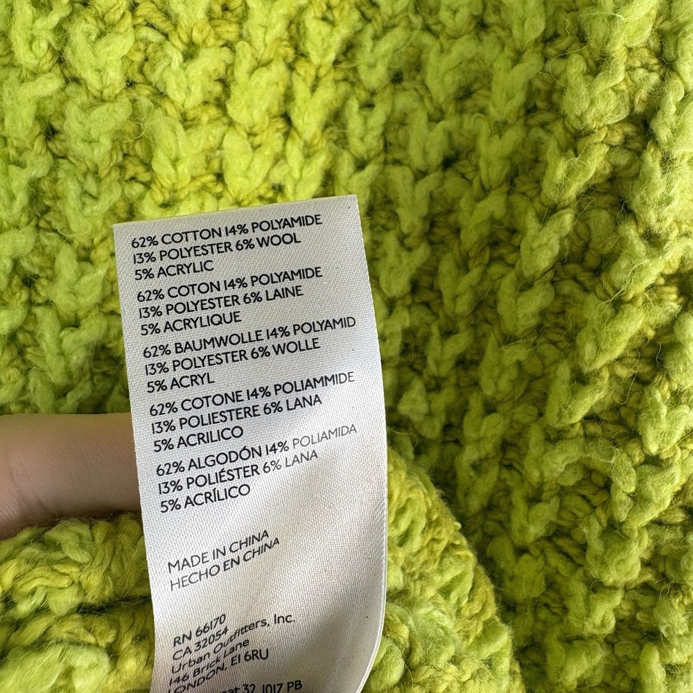 Free People L Whistle Thermal Sweater Lime Green Henley Slouchy Waffle Knit Boho - Picture 7 of 9